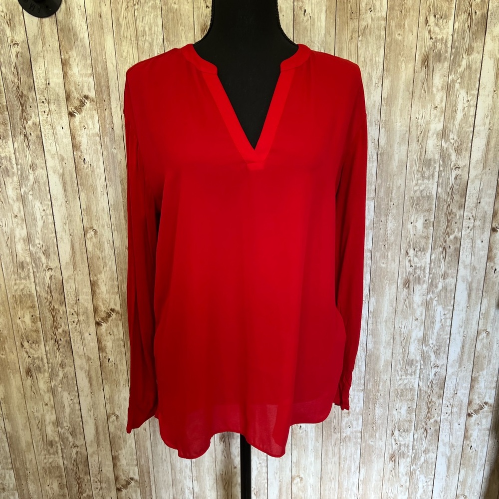 INC International Concepts‎ Red Long Sleeve Mandarin Collar Blouse